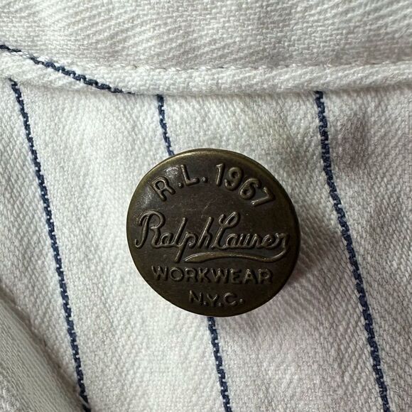Ralph Lauren Collection Alstin Striped Cotton Workwear Coverall White/Azure - Picture 14 of 16